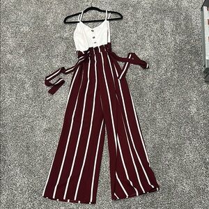 Striped Burgundy and White Jumpsuit
